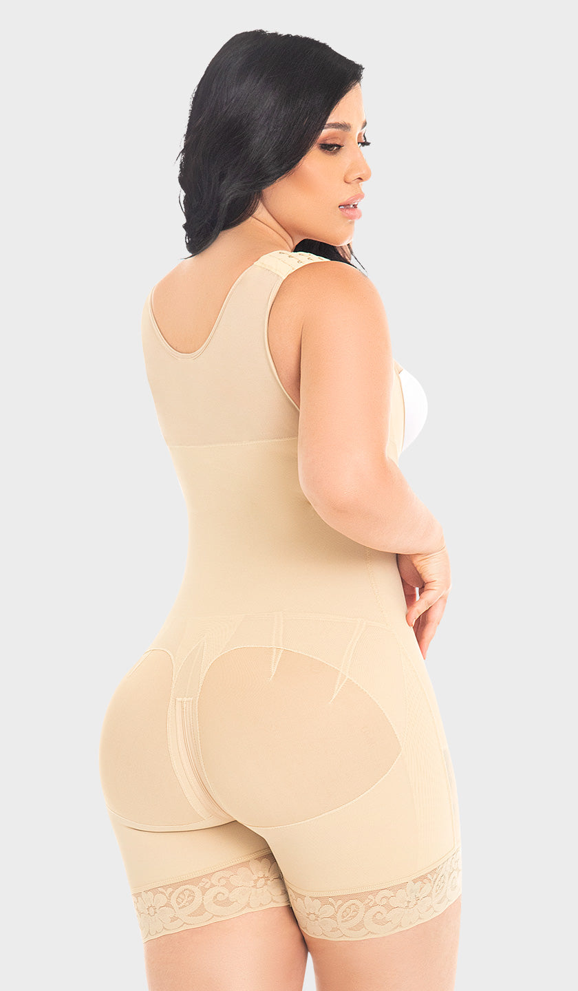 F0065 - MID-THIGH FAJA WITH BACK COVERAGE AND WIDE STRAPS