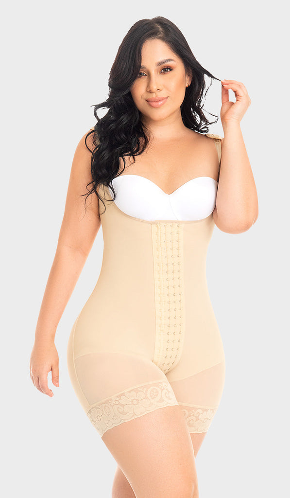 F0083 - MID-THIGH FAJA 4 FRONT HOOKS BACK COVERAGE AND ADJUSTABLE STRAPS (6757412503728)