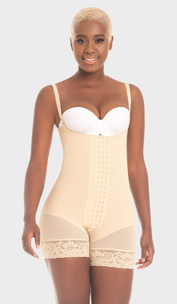 F0086 - SILICONE STRAPLESS MID-THIGH FAJA 4 FRONT HOOKS (6757412569264)
